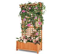 COSTWAY Jardinière Surélevée avec Treillis en Bois de Sapin avec Trou de Drainage, Bac à Fleurs pour Plante Grimpante Vigne, Lit de Jardin Résistance aux Intempéries (90 x 44,5 x 182,5 cm)
