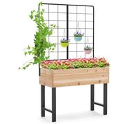 COSTWAY Jardinière Surélevée avec Treillis Métallique, Bac à Plantes Élevé en Bois avec Pieds pour Plante Grimpante Vigne Fleur Herbe Légume Fruit, pour Plante Grimpante Vigne