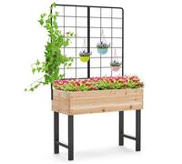 COSTWAY Jardinière Surélevée avec Treillis Métallique, Drainage, Bac à Plantes Élevé en Bois avec Pieds pour Plante Grimpante Fleur