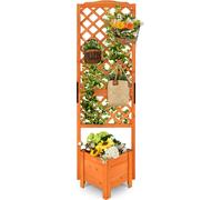 COSTWAY Jardinière surélevée avec treillis, treillis & trou de drainage, bac à fleurs pour treillis, plantes grimpantes bois orange