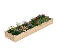 COSTWAY Jardinière Surélevée en Bois avec 2 Bacs à Fleurs et Séparateurs, Lit de Jardin pour Culture Fruits Légumes, Jardinière pour Patio Balcon, 228 x 62 x 25 cm
