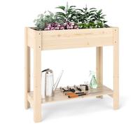 COSTWAY Jardinière Surélevée en Bois avec Pieds, Lit de Jardin avec Étagère de Rangement et Trous de Drainage, Conteneur pour Fleurs Herbes Légumes Fruits (81 x 37 x 77 cm)