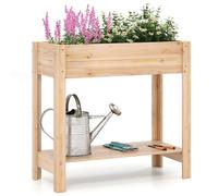 COSTWAY Jardinière Surélevée en Bois avec Pieds, Lit de Jardin avec Étagère de Rangement et Trous de Drainage, Conteneur pour Fleurs Herbes Légumes Fruits (81 x 38 x 76 cm)