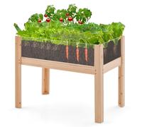 COSTWAY Jardinière Surélevée en Bois sur Pieds 130 L, Lit de Jardin avec Trous de Drainage Panneaux Acryliques Transparent Hauteur Adaptée, pour Légumes Herbes Fleurs Naturel(100 x 59 x 77 cm)