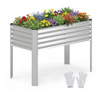 COSTWAY Jardinière Surélevée en Métal avec Drainage (Argent)