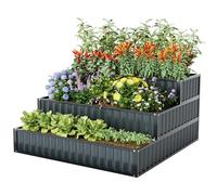 COSTWAY Jardinière Surélevée en Métal Robuste à 3 Niveaux 118 x 118 x 61 cm, Lit de Jardin Extérieure avec Base Ouverte pour Culture Fruits Légumes, pour Patio Balcon
