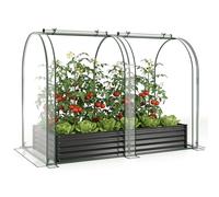COSTWAY Jardinière Surélevée Galvanisée avec Serre 180 x 100 x 145 cm, Lit de Jardin avec 2 Fenêtres Zippées et Enroulables Fond Ouvert, pour la Culture de Fleurs Herbes Légumes Fruits (Noir)