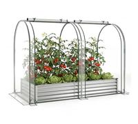 COSTWAY Jardinière Surélevée Galvanisée avec Serre 180 x 100 x 145 cm, Lit de Jardin avec 2 Fenêtres Zippées et Enroulables Fond Ouvert, pour la Culture de Fleurs Herbes Légumes Fruits (Argent)