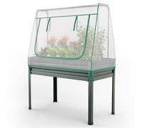 COSTWAY Jardinière Surélevée Potager 3-en-1 avec Couverture de Serre et Treillis, Bac de Plantation Métallique sur Pieds avec Trous de Drainage, pour Plantes Grimpantes Fleurs Légumes