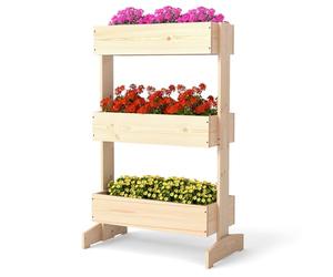 COSTWAY Jardinière Surélevée Vertical à 3 Niveaux avec 3 Bacs à Fleurs en Bois, Lit de Jardin Autoportant Intérieur Extérieur pour Jardinage de Fleurs Légumes Herbes, 69 x 39 x 109 cm