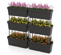 COSTWAY Jardinière Surélevée Vertical avec 6 Bacs de Plantation Trous de Drainage, Lit de Jardin Arrangement DIY pour Fruits Légumes Fleurs Herbes, 49 x 16 x 81 cm (Noir)