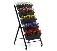 COSTWAY Jardinière Verticale à 5 Niveaux sur Roues (Noir) | Bac à Fleurs Autoportante avec 5 Niveaux de Plantation et Trous de Drainage, pour Jardin Balcon Terrasse