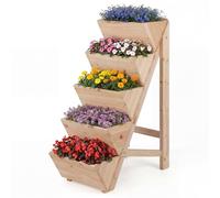 COSTWAY Jardinière Verticale Surélevée à 5 Niveaux, Potager sur Pieds en Bois avec 5 Plates-Bandes en Forme de V Structure Triangulaire, Bac Jardinage Exterieur en Escalier (Naturel)