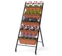 COSTWAY Jardinière Verticale Surélevée à 5 Niveaux sur Roues, Potager Extérieure Autoportante avec 5 Bacs de Plantation et Trous de Drainage, pour des Plantes, Balcon Terrasse (Marron)