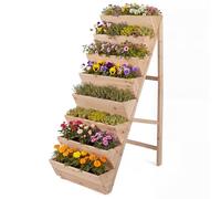 COSTWAY Jardinière Verticale Surélevée à 8 Niveaux, Potager sur Pieds en Bois avec 8 Plates-Bandes en Forme de V Structure Triangulaire, Bac Jardinage Exterieur en Escalier (Naturel)