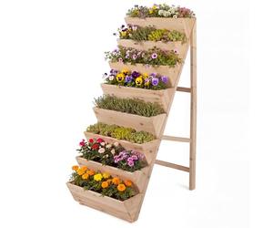 COSTWAY Jardinière Verticale Surélevée à 8 Niveaux, Potager sur Pieds en Bois avec 8 Plates-Bandes en Forme de V Structure Triangulaire, Bac Jardinage Exterieur en Escalier (Naturel)