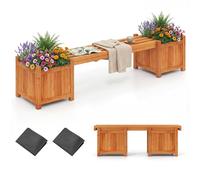 COSTWAY Jardinières d'Extérieur avec Banc 169 x 35 x 35 cm, Bac à Fleurs en Bois Massif Finition Huile de Teck Base Ouverte, Lit de Jardin Surélevé pour Pots de Fleurs, Patio, Cour, Porche (Orange)