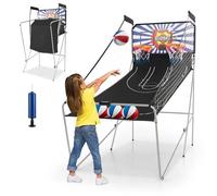 Panier de Basket Pliable COSTWAY Jeu d'Arcade 2 Panier 4 Balles Pompe de Gonflage,Système de Pointage,8 Modes,4 Joueurs Bleu+Blanc