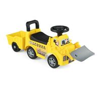 COSTWAY Jouet Bulldozer Porteur Enfant avec Pelle Réglable et Remorque Amovible, Pelleteuse Excavatrice Enfant avec Klaxon et Musique, Volant, Espace Caché, Tractopelle pour 18 Mois+ (99x22x37,5 cm)