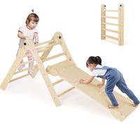 COSTWAY Jouet d'escalade triangulaire 3 en 1, set de triangles pliables & réglables en hauteur pour jeunes enfants, nature