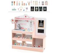 COSTWAY Jouet d'Imitation Docteur - Bois avec 24 kit de Médecin pour Enfant 3 Ans+ Rose