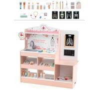 COSTWAY Jouet d'Imitation Docteur - Bois avec 24 kit de Médecin pour Enfant 3 Ans+ Rose