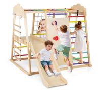 COSTWAY Jouet Escalade 8 en 1 Enfants Montessori - Toboggan, Échelle, Mur, Balançoire et Barre, Station de Jeux 3 Ans+ Multicolore