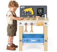 COSTWAY Jouets d'établi à Outils en Bois Enfant avec 8 Outils & 28 Accessoires, Jouet Bricolage Enfants avec Tableau Noir & Étagère Inférieure, Jeu Établi du Bricoleur pour Enfant de 3 Ans+