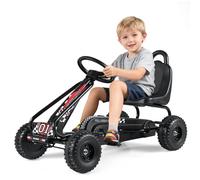 COSTWAY Kart à Pédales Vélo et Véhicule pour Enfants Siège Réglable avec Frein à Main pour l'Extérieur, Garçons et Filles 3-6 Ans (Noir+Rouge)