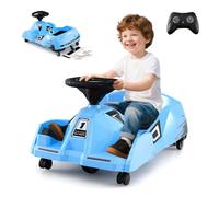 Costway Kart Électrique Pour Enfants 12v/7ah, Avec Balai Amovible, Klaxon, Musique & Connexion Sans Fil Pour 2 À 5 Ans Bleu