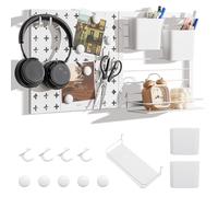 COSTWAY Kit Combiné de Panneaux Perforés Mural 61 x 30 cm, Panneau Perforé Organiseur Mural avec 4 Crochets, Étagères de Rangement, 2 Récipient et 5 Aimants, pour Cuisine, Bureau, Garage, Salon