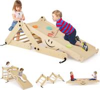 COSTWAY Kit d'escalade, Jouets d'escalade en bois pliables avec rampe réglable & réversible, échelle d'escalade, pierres à grimper & bascule pour enfants