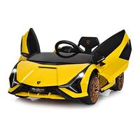 Costway Lamborghini Voiture Électrique 12V pour Enfants 3-8 Ans, de Sport avec Télécommande 2.4G, 2 Portes Papillons, Démarrage Progressif, 108 x 64 41 cm (Jaune)