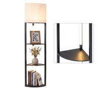 COSTWAY Lamdaire Angle avec 3 Étagères, Lampe sur Pied Salon, Luminosité Réglable, Poteaux de Lampe Pivotants, Abat-Jour en Lin, Interrupteur au Pied, Lampadaire pour Salon Chambre (Noir,Modèle 10)