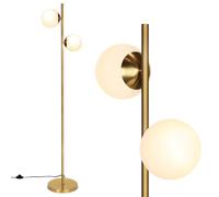COSTWAY Lampadaire à 2 Globes en Verre Dépoli, Lampe sur Pied Moderne avec Interrupteur à Pied et Poteau Métallique, Culots d'Ampoule E27, 2 ampoules à LED de 6W, pour Salon, Chambre, Bureau, Or