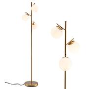 COSTWAY Lampadaire à 3 Globes, Lampe sur Pied Moderne avec Interrupteur à Pied et Poteau Métallique, 3 Culots d'Ampoule E27, pour Salon, Chambre, Bureau, Doré