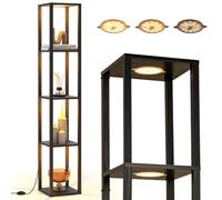 COSTWAY Lampadaire avec Étagères, Lampe Salon en Bois à 3 Niveaux, 3 Bandes LED Réglable à 3 Niveaux, Abat-jour, Interrupteur au Pied, Lampadaire sur Pied pour Salon Chambre Bureau (Style 1)