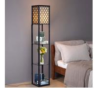 COSTWAY Lampadaire en Bois 1,6M à 3 Etagères de Stockage 60W Ampoule Non-inclus Design Scandinave Lampe Salon sur Pied pour Chambre