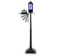 COSTWAY Lampadaire Halloween LED de 155 cm, Lampe de Rue Intérieure Activée par Le Son avec Lumières LED 6 Couleurs, Musique, Décoration Lanterne Halloween à Piles avec Citrouille Fantôme