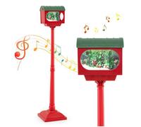 COSTWAY Lampadaire Musical de Noël de 150 cm en Forme de Boîte aux Lettres, avec Lanterne Boule de Neige avec Sapin de Noël