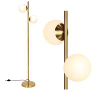 COSTWAY Lampadaire Salon-2 Abat-jours Globes en Verre Dépoli avec Ampoules LED 2*6W-Interrupteur au Pied-Poteau