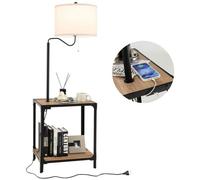 COSTWAY Lampadaire Salon avec Table d'Appoint avec 2 Ports de Charge USB 2 Etagères,Bras de Lampe Rotatif à 360° pour Chambre