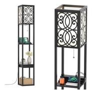 COSTWAY Lampadaire Salon sur Pied 1,6M avec 2 Ports USB,3 Etagères de Stockage 1 Tiroir en Bois pour Chambre 60W Elégant