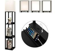 COSTWAY Lampadaire Salon sur Pied avec Ampoule LED 5000K Luminosité à 3 Niveaux 1 Tiroir et 1 Port USB 3 Etagères 26 x 26 x 160 cm