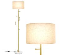 COSTWAY Lampadaire sur Pied Salon avec Interrupteur au Pied, Lampe avec Porte-Manteau, 5 Crochets pour Vêtements, Lampe sur Pied avec Base Lestée et Culot E27, pour Chambre, Salon, Bureau, Doré