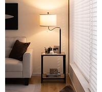 COSTWAY Lampadaire sur Pied Salon avec Table d'Appoint 2 Port USB et Bras de Lampe Rotatif à 360°, Lampe Salon sur Pied 144 cm avec 2 Étagères Ouvertes, Montage Facile