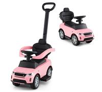 COSTWAY Land Rover 3 en 1 Porteur Enfants avec Poignée Amovible et Barrière de Sécurité, Klaxon et Sons de Démarrage, Rose