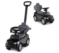 COSTWAY Land Rover 3 en 1 Porteur Enfants avec Poignée Amovible et Barrière de Sécurité, Klaxon et Sons de Démarrage, Noir