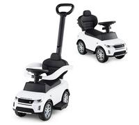 COSTWAY Land Rover 3 en 1 Porteur Enfants avec Poignée Amovible et Barrière de Sécurité, Klaxon et Sons de Démarrage, Blanc