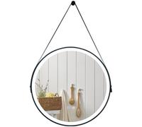 COSTWAY LED Miroir de Salle de Bain Rond Ø 60 cm, 2 Touche Tactile, Éclairage Tricolore, Antibuée, Mémoire, Sangle en Cuir